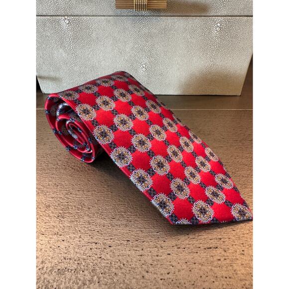 Burma & Bibas Red Geometric Silk Tie Necktie Work Office Career Classic Designer - Picture 6 of 6